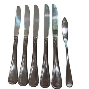 Oneida Flight Reliance 5 Stainless Serrated Dinner Knives and one Butter Knife